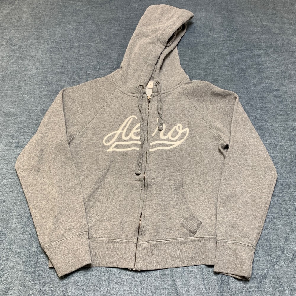 Aeropostale Hoodie Womens Large Heather Gray Fleece Lined Cotton Raglan Sleeve